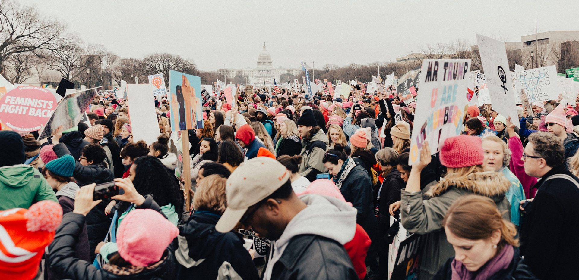 Photo of the 2017 Women march with many manifestants and the Capitol on the background