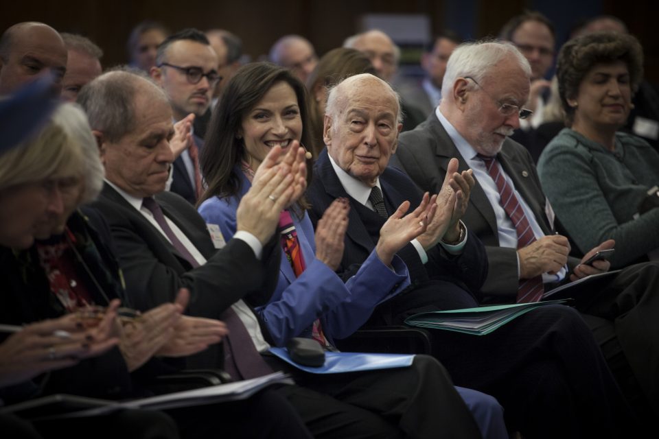 Photo of Giscard d'Estaing at the Democracy in a Digital Society Event